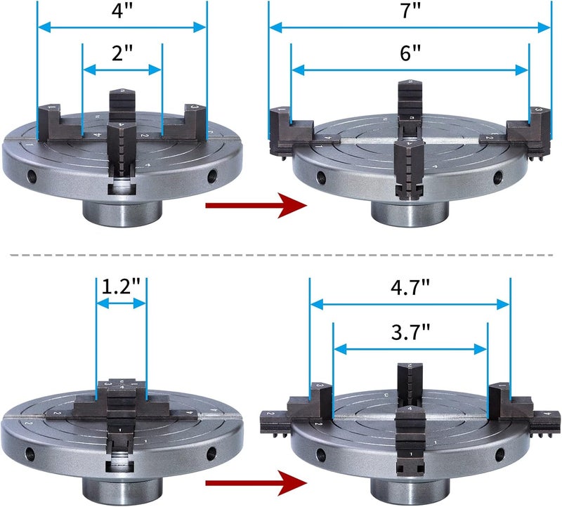 DEEFIINE 6 Inch Wood Lathe Chuck Set 1" x 8 tpi, Self Centering 4 Jaw Wood Turning Chuck - Image 4